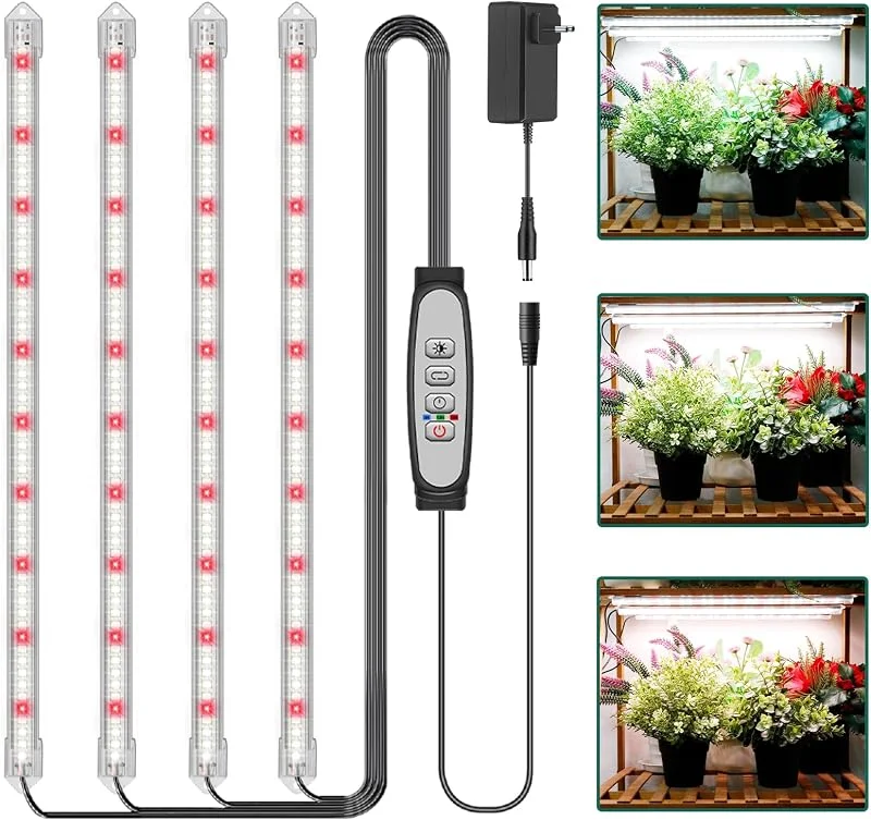 COKOLILA 4 barras luz de cultivo de espectro completo, lâmpada de cultivo com 240 LED, luz de crescimento com temporizador automático 6, 12, 18H, 5 níveis de regulação, adequado para plantas de interior — Aquecimento