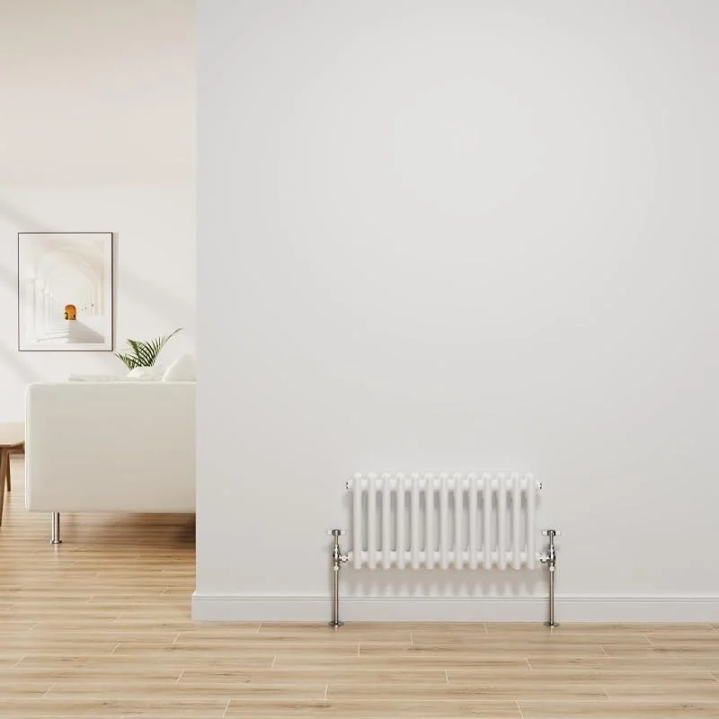 NRG Radiador tradicional branco brilhante de ferro fundido de 2 colunas de aquecimento central horizontal radiador de casa de banho 300 x 605 mm