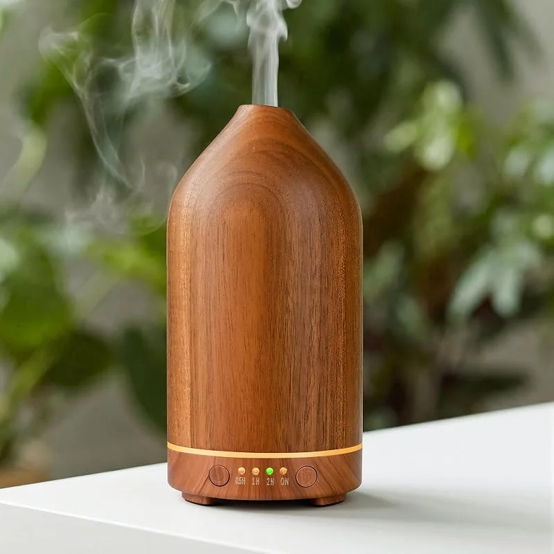 Difusor óleos essenciais de madeira de acácia, difusor de aromas ultra-sónico difusor de aromaterapia vaporizador de essência para casa, ioga, 100 ml — Humidificador