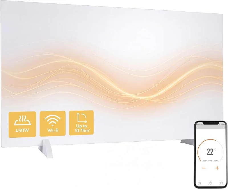 Silvergear® Aquecimento infravermelho premium, painel de aquecimento de 420 W com controlo WiFi, proteção contra sobreaquecimento, instalação na parede ou independente, design ecológico