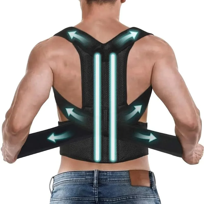 Tallas Grandes XS-5XL Corrector De Postura Faja Lumbar Hombre, Mujer Soporte De Hombros, Cuello Y Clavícula Cinturón De Soporte Ajustable para Corregir Escoliosis Y Joroba(Black, 5XL) — Roupa aquecida