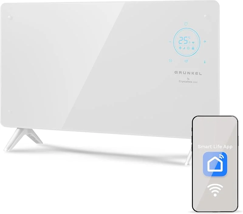 GRUNKEL - Emissor Térmico GP-2000CT 2000W, Painel Digital com Wi-Fi, 3 Níveis de Potência, Programação 24H, Termostato Regulável, App Móvel, Painel de Cristal, Bloqueio Infantil — Aquecimento