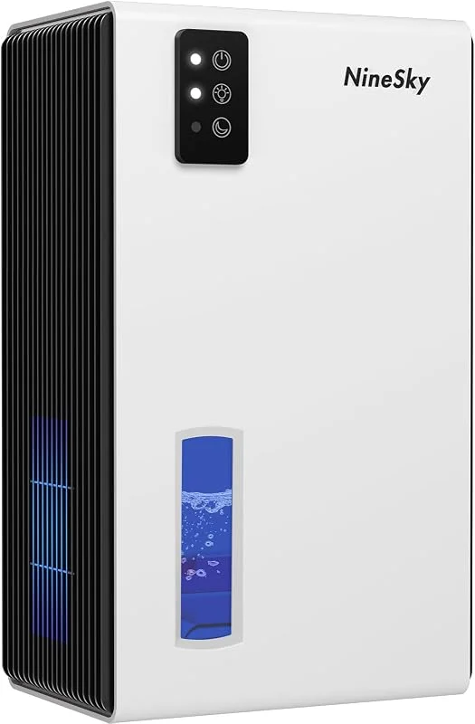 NineSky Deshumidificadores domésticos, tanque de água de 94 onças, (1000 pés quadrados) desumidificadores para casa de banho, câmara, porão com desligamento automático, luz LED de 7 cores (branco)