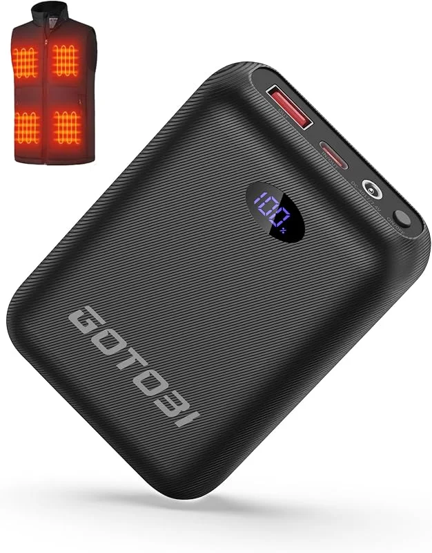 Bateria de 16000 mAh para colete térmico. Bateria recarregável de 7, 4 V, 5 V com ecrã LED e saída DC, USB, Type-C para coletes, casacos e camisolas com capuz aquecidos — Roupa aquecida