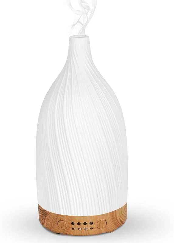 Difusor de óleos essenciais em cerâmica, GuKKK, humidificador de aromaterapia ultrassónico silencioso, com temporizadores e 7 cores de LED, para casa, quarto, escritório (100 ml)
