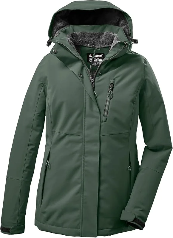 killtec Mulher casaco funcional, casaco de inverno com capuz com fecho KOW 140 WMN JCKT, grüngrau, 36, 37411-000 — Roupa aquecida
