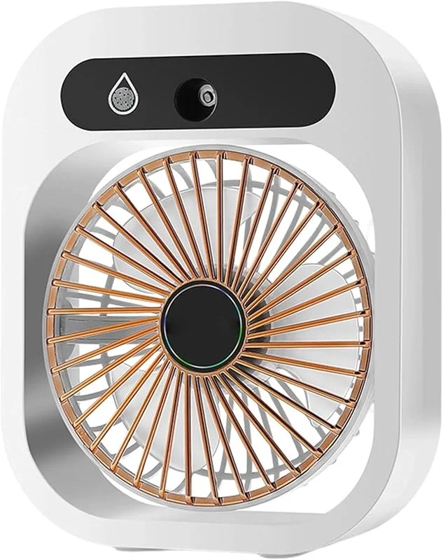 Dispositivo compacto que ahorra espacio con 3 ajustes de velocidad y contenedor integrado para comodidad individual, ventilador humidificador que funciona con pilas