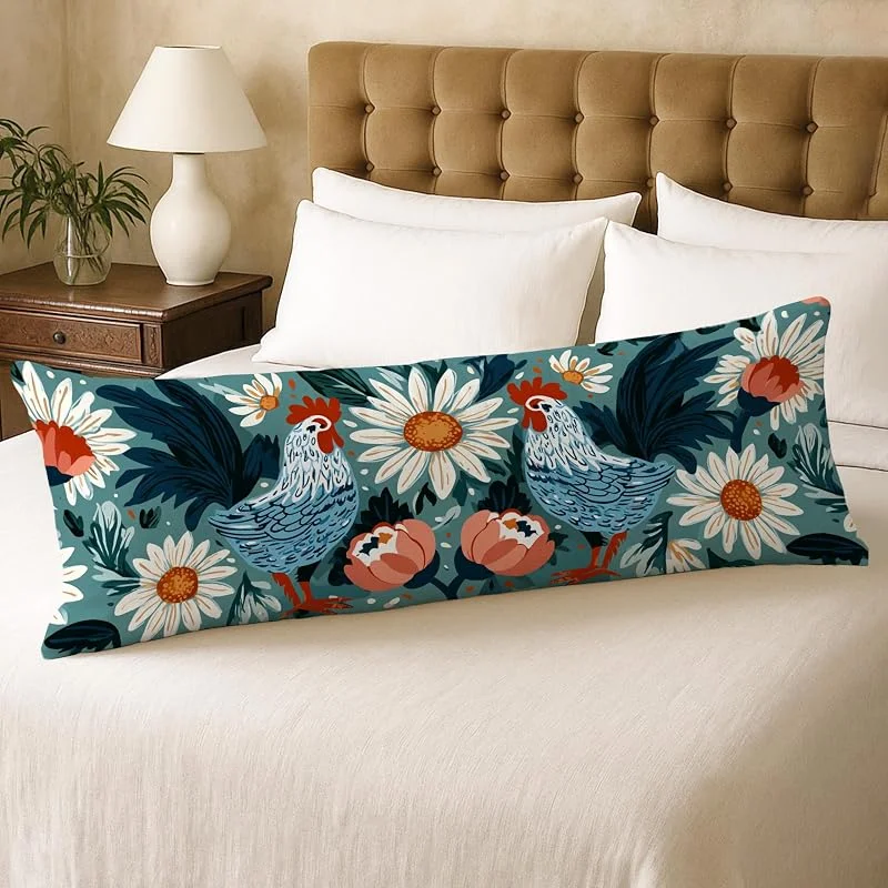 Fundas de almohada de cuerpo floral, pollos coloridos, vintage, de algodón suave, funda de almohada lumbar con cremallera, funda de almohada larga decorativa para cama, sofá, cabecero, 20 x 54 — Aquecimento