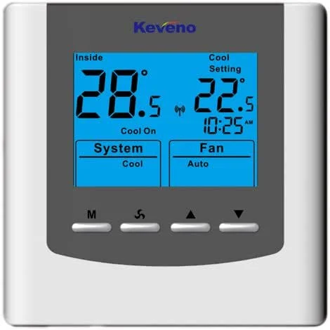 Termostato de quarto VAV111I configurado com controlo de saída flutuante (Tristate, 3 posições) para refrigeração e aquecimento Vavles e controlo de ventilador de 3 velocidades