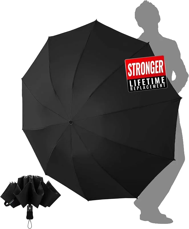 Guarda-chuva dobrável antivento homens - automático portátil compacto de viagem, guarda-chuva invertido resistente ao vento, tecido 210 T abrange 105 cm grande de 10 hastes — Roupa aquecida