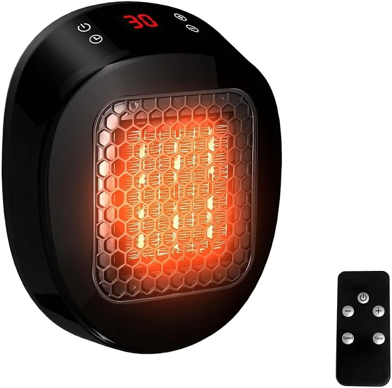 Calefactor Cerámico con Enchufe Europeo, Termostato y Temporizador de 12 H, Calefactor con Enchufe y Mando A Distancia para Habitaciones de hasta 10 M², 25 M³. — Aquecimento