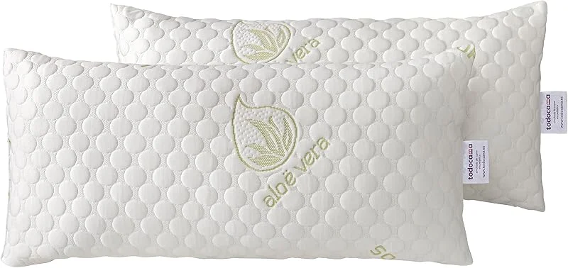 Todocama Almofada viscoelástica Aloe vera com copos 100 % viscoelásticos Tecido Strech Aloe Vera. Termorregulável. Firmeza média-elevada. Fabricado em Espanha. — Aquecimento