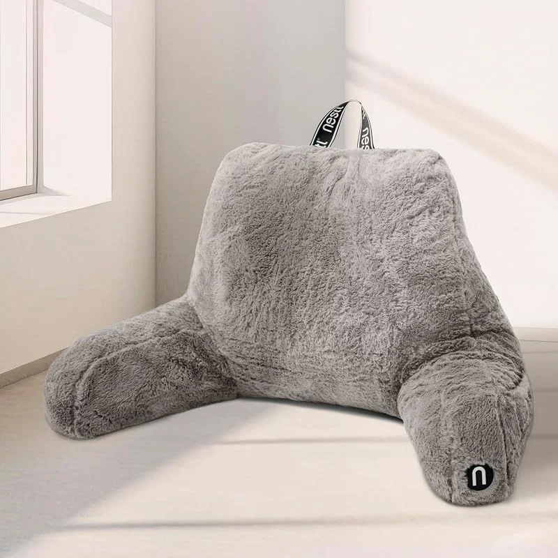 Nestl Almofada de leitura de pele, almofada elegante das costas para sentar na cama, almofada de pele sintética com braços, almofadas de leitura para sentar na cama, adultos e crianças, almofada — Aquecimento