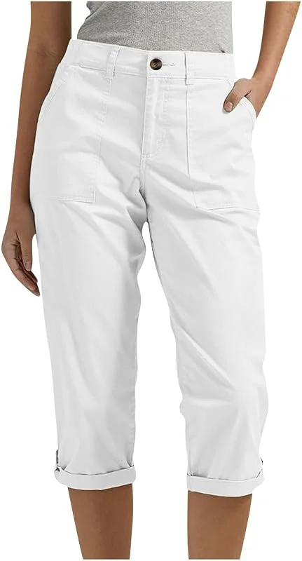 Generisch Pantalones de mujer de moda casual con bolsillos detalles de botones, ajuste recto cómodo para oficina, uso diario, viajes — Roupa aquecida
