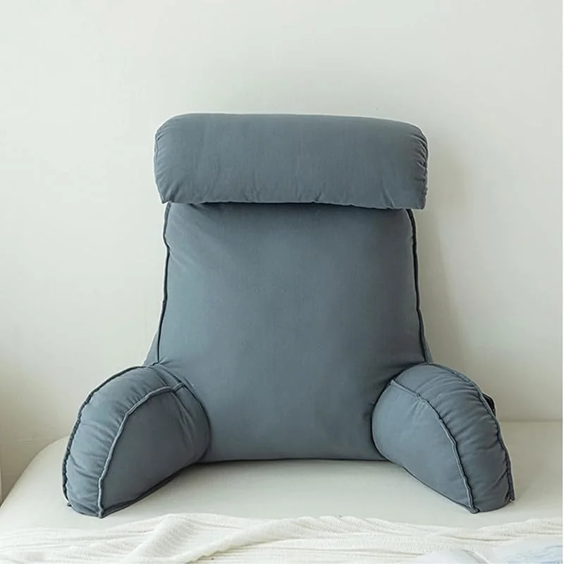 Almohada lumbar, almohada de lectura para mesita de noche, cojín de lectura y mesita de noche con brazos de apoyo (azul gris) — Aquecimento