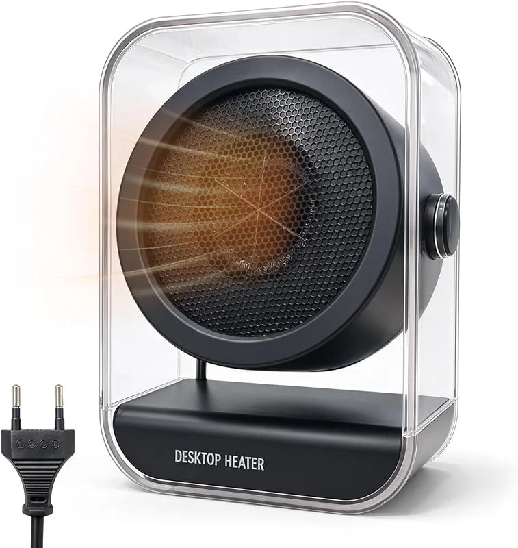 Aquecedor mini de 500 W de baixo consumo, silencioso, 36 dB, 2 níveis de calor, proteção contra sobreaquecimento, ventilador elétrico para secretária, escritório, quarto