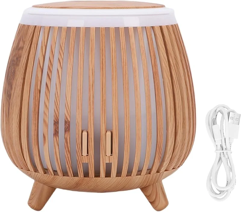 Qcwwy Difusor de óleos essenciais, difusor de aromaterapia oco vertical de 300 ml, humidificador de névoa fria, ultra silencioso com desligamento automático, luz de estado de humor
