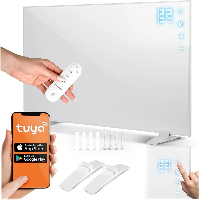 Berdsen Aquecedor infravermelho - painel de aquecimento - 600 W - aquecimento rápido - painel tátil - aplicação de controlo remoto WiFi - temporizador 1-9h
