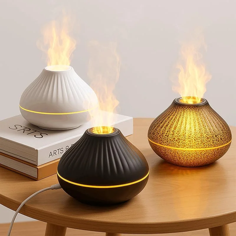 ALMA® Difusor e humidificador de óleos essenciais efeito chama, 7 cores, ultra silencioso, desligamento automático casa, quarto, ioga e escritório