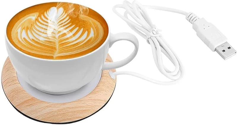 Aquecedor de canecas de café de 4 polegadas, tapete de aquecimento de grão de madeira com carregamento USB de 5 V com aquecimento de temperatura de 176 ° F, 80 ° para cacau, chá, água, leite