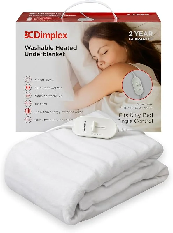 Dimplex DXUBK Manta térmica lavável na máquina com calor extra para os pés, tamanho King, cor branca — Aquecimento