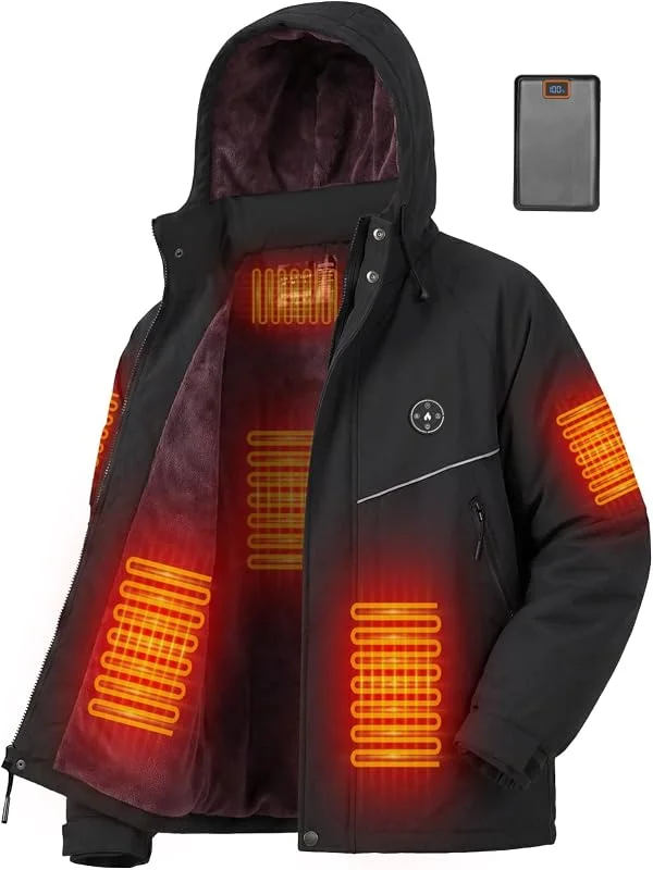 Casaco Aquecível Masculino com Forro Polar e Braçadeira, Bateria 20000mAh 7.4V, 6 Zonas de Aquecimento e 3 Níveis de Temperatura, Casaco Impermeável e de Inverno para Esqui — Cozinha e lar