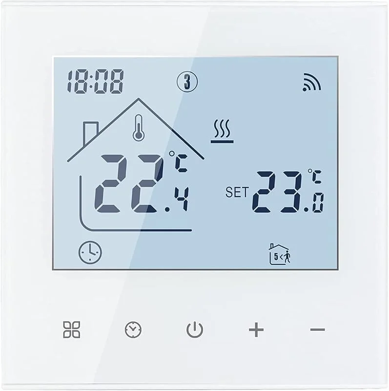 Termostato inteligente Wi-Fi para aquecimento por piso radiante elétrico, termostato elétrico de 16A, ecrã táctil digital, regulador de temperatura, 230 V, compatível com Alexa Google Home (branco)