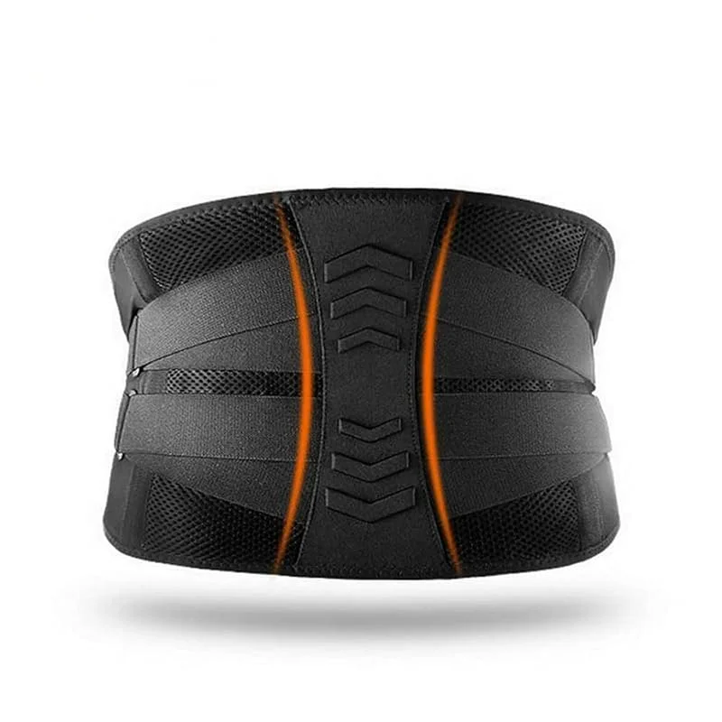 Faixa lombar para alívio da dor lombar com 4 hastes, respirável com tecido de malha, ajuste personalizado com 2 alças ajustáveis, (L) — Roupa aquecida