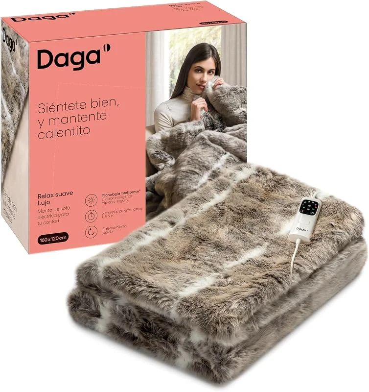 DAGA Cobertor térmico elétrico de Sofá Relax Suave Luxo, Tecnologia de Aquecimento Intellisense, Tecido Suave Efeito Pelo e Veludo, 6 Níveis de Temperatura, 160 x 120 cm