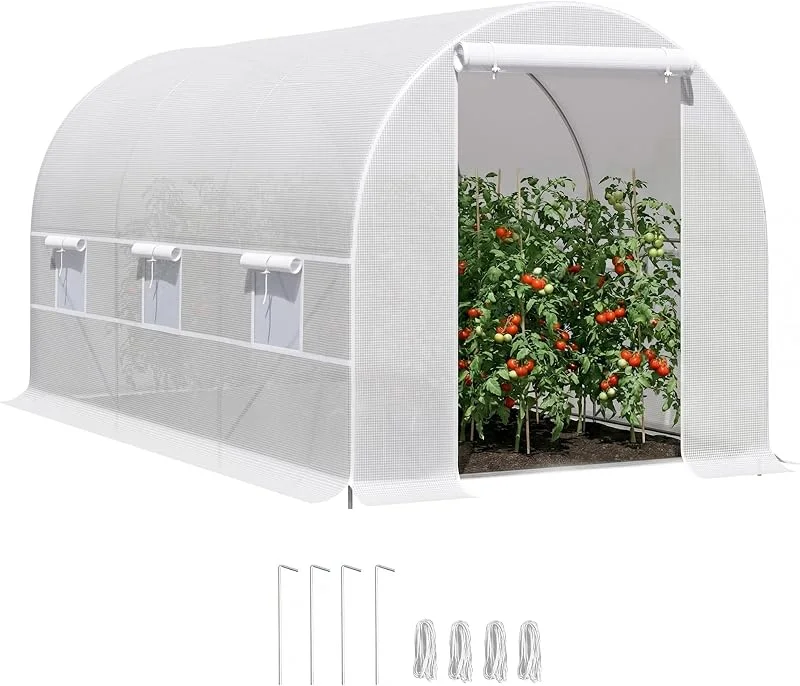 Outsunny Estufa de exterior, 4 x 2 x 2 m, estufa de túnel com 6 janelas de malha e porta de rolo com fecho de correr estufa de jardim anti-UV para pátio, jardim branco — Aquecimento