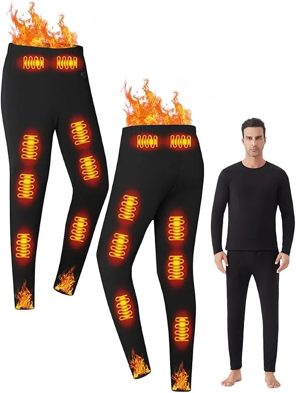 Roupa interior térmica unissexo com aquecimento elétrico, t-shirt com 26 zonas de calor e calças com 16 conexão USB e DC, 3 níveis de temperatura ideais para acampar e fazer caminhadas — Roupa aquecida