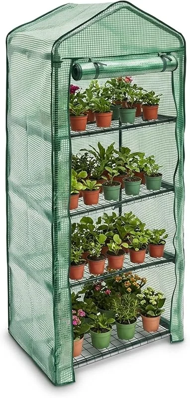 Relaxdays Estufa de Lona, Varanda, 4 Níveis, Mini Horta 158 x 70 x 50 cm, Terraço, Lona com Grelha, Exterior, Verde — Aquecimento