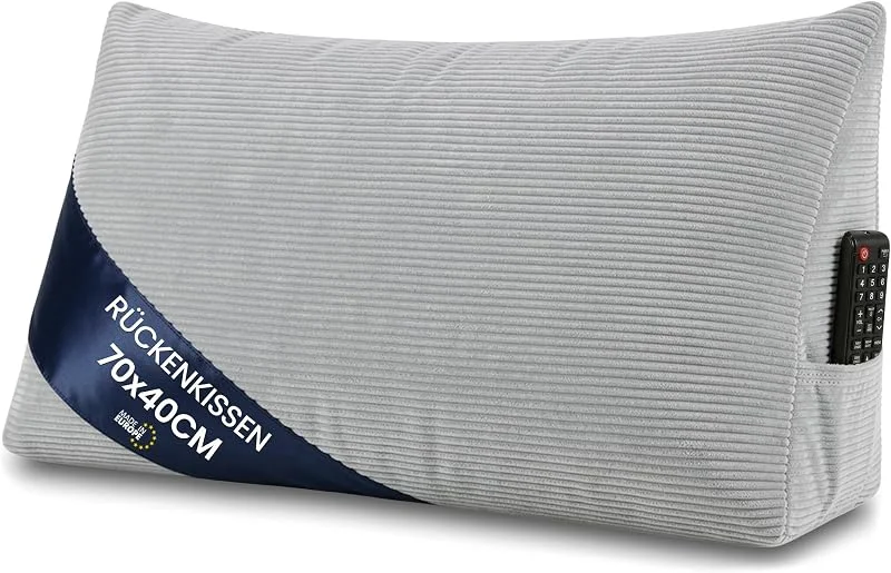 Almofada de cunha de leitura para cama e sofá, largura de 70 cm, encosto e almofada de leitura, almofada lombar para sofá, encosto para sofá, almofada para ler na cama, apoio às costas, cinzento claro — Aquecimento
