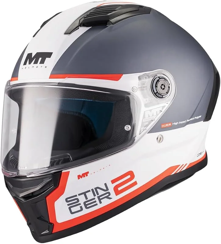 MT Helmets Stinger 2 Capacete desportivo completo para mota com ecrã anti-embaciamento compatível com Pinlock, visor solar de visão completa, interior lavável e calota HIRP, Homologado ECE 22.06 & DOT — Cuidados de rosto