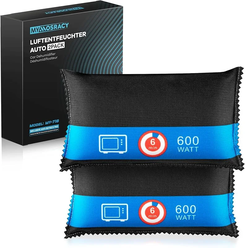 Deshumidificador para carro, 2 x 400 g, reutilizável, desumidificador contra condensação, humidade e vidros manchados, almofada de humidade para o para-brisas, interior do carro