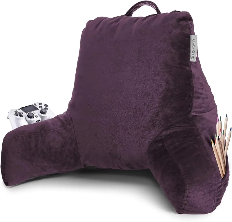 Clara Clark Almohada de lectura para cama con espuma viscoelástica triturada, soporte de espalda para sentarse en el sofá, silla o suelo, respaldo de adultos con brazos y bolsillos, funda lavable para — Aquecimento