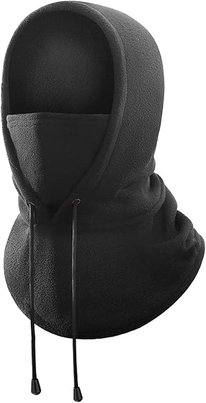 Pasamontañas térmico de invierno negro, forro polar, capucha para esquí — Roupa aquecida