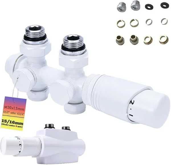 Conjunto de blocos multiblocos com termostato, canto e forma de passo, bloco de torneira para radiadores de casa de banho, conexão central, válvula de radiador, torneiras de latão, G1, 2" G3, 4", 15, 16 — Aquecimento