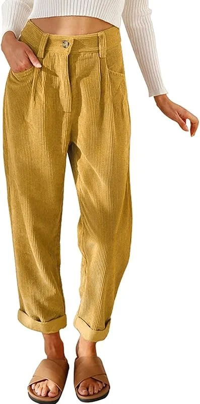 Generisch Pantalones de pana para mujer, pantalones de pierna recta, elegantes pantalones casuales, mezcla de algodón de alta calidad con pierna recta, corte informal — Roupa aquecida