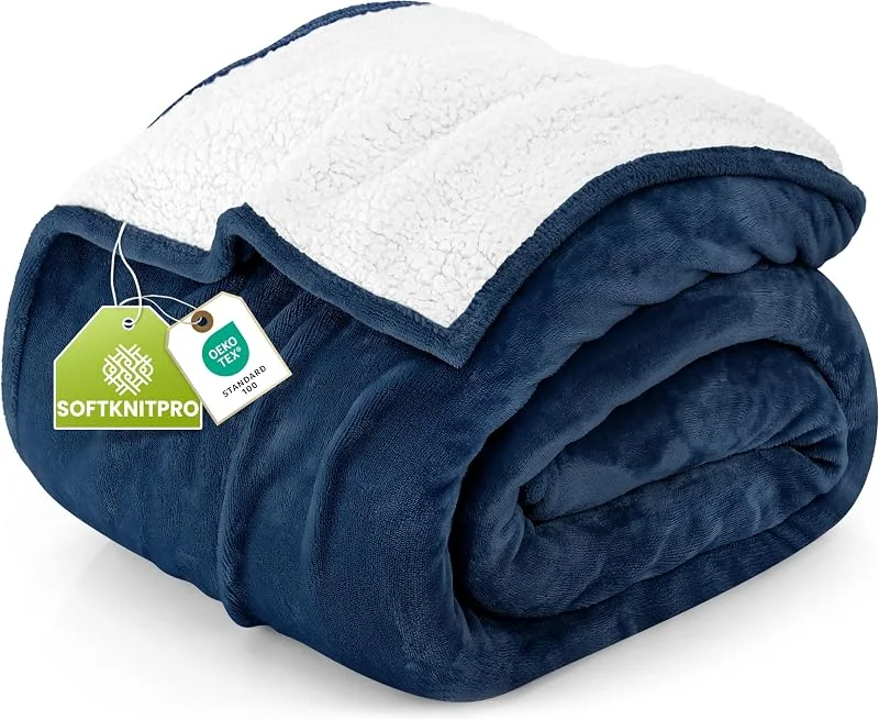 Utopia Bedding Manta Sherpa - Cobertor reversível de pelúcia quente e grossa de 480 gsm para cama, sofá, campismo e viagens [228 x 228 cm, azul-marinho] — Aquecimento