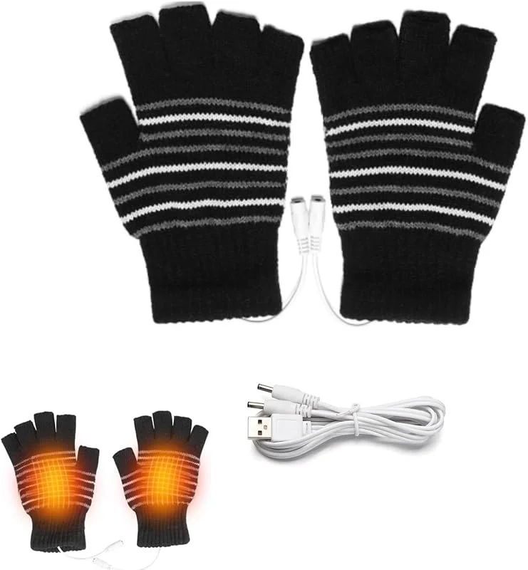 Guantes Térmicos USB, Guantes Calefactados USB Invierno, Diseño Lavable, para Computadora Portátil, Oficina, Mecanografía, Unisex — Roupa aquecida