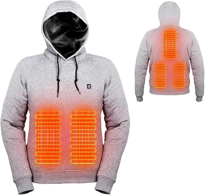 FGRID Camisola com capuz aquecida para homens e mulheres, camisola térmica com aquecedor corporal recarregável por USB, camisola leve com cordão para caminhadas e esqui — Roupa aquecida