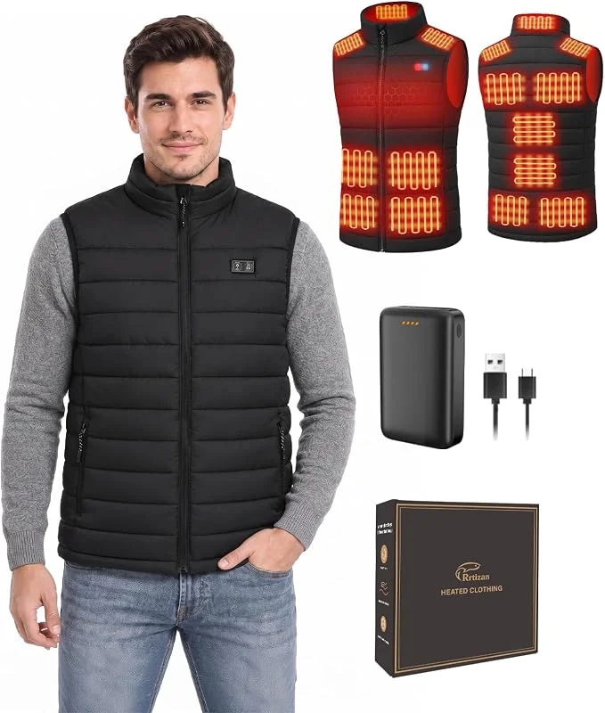 Rrtizan Colete com aquecimento elétrico USB, casaco com 3 níveis de temperatura, tamanho ajustável, lavável, coletes de inverno quentes para caça, exterior, caminhadas e campismo (sem bateria) — Cozinha e lar