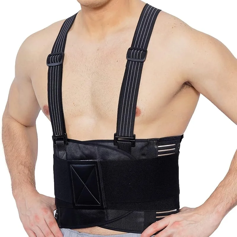Faixa lombar para aliviar a dor e corrigir a postura, faixa lombar ajustável com alças, cor carvão, tamanho M — Roupa aquecida
