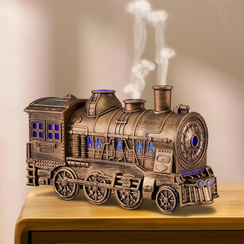 Humidificador de névoa fria com controlo remoto, 2 modos de pulverização, luz, difusores de aroma evaporativo de ar locomotiva para sala de estar. (bronze)